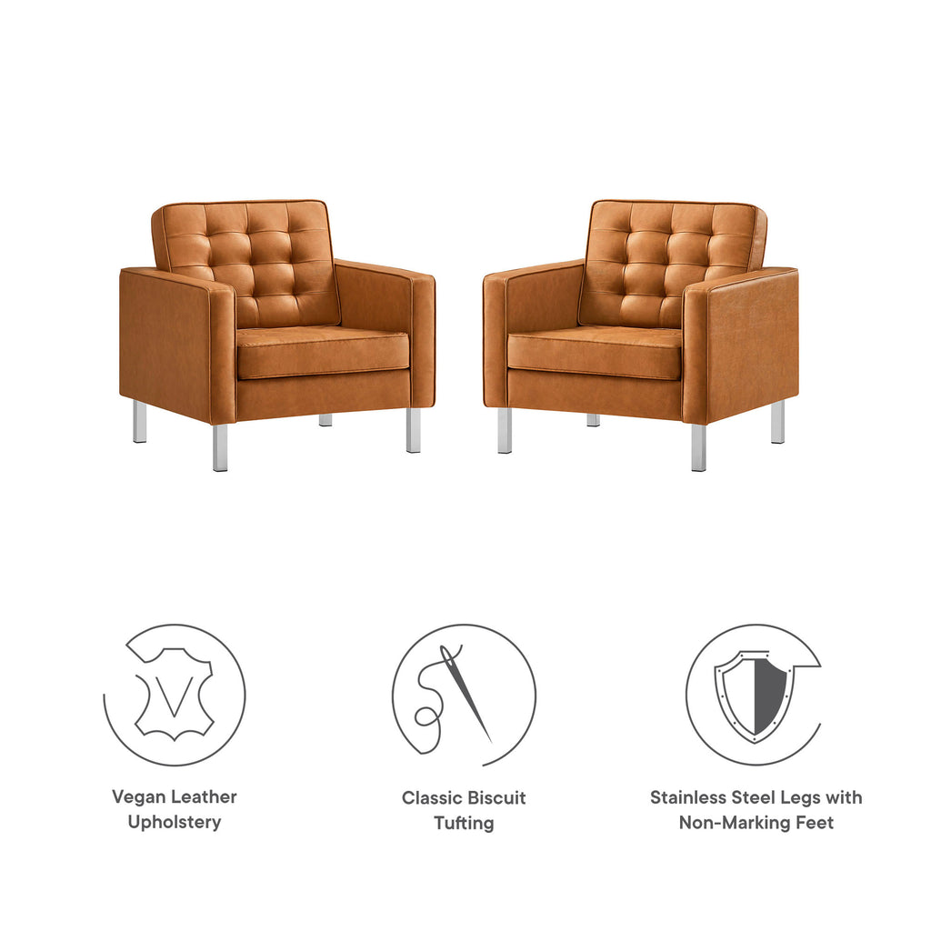 Loft Tufted Vegan Leather Armchairs Set of 2 - Silver Tan