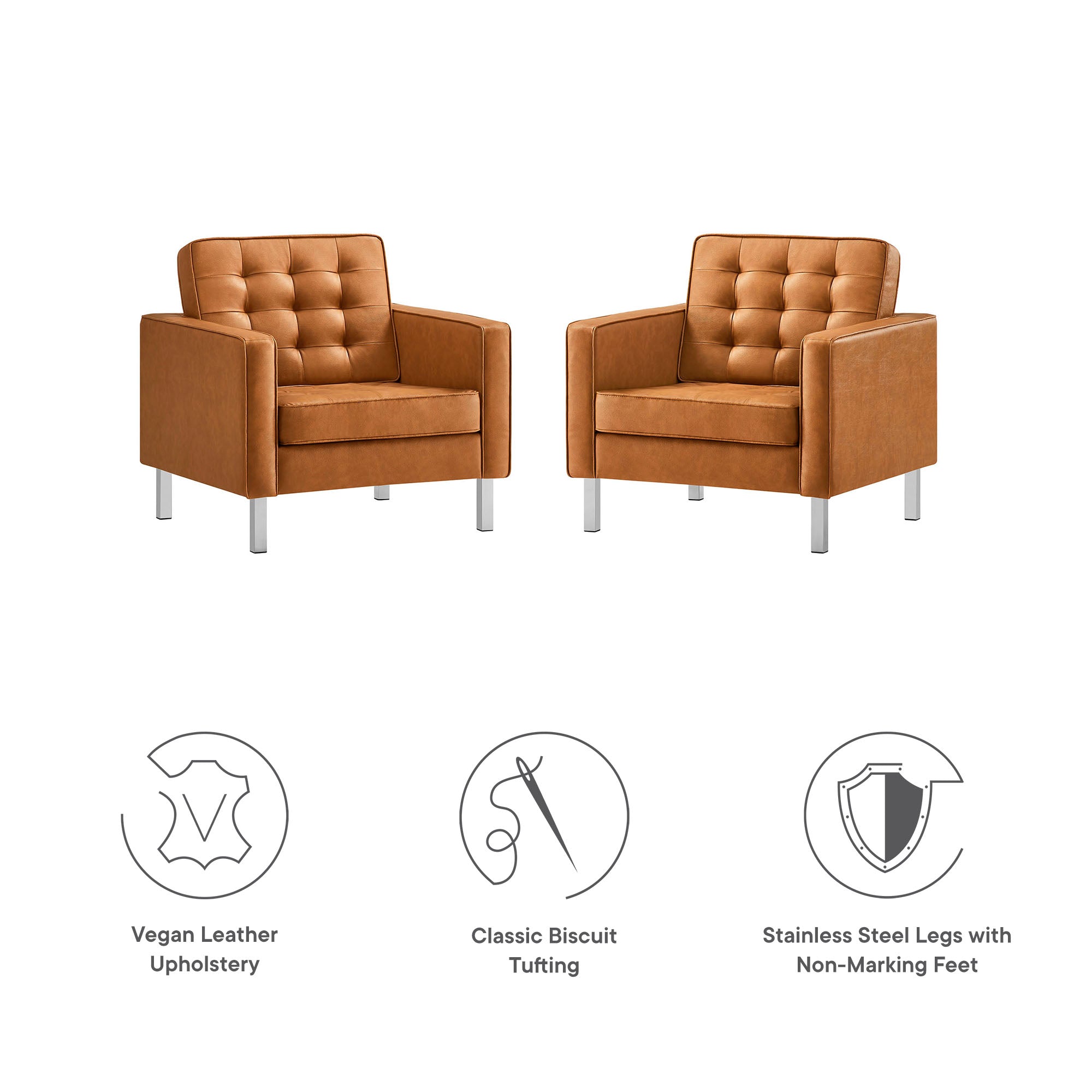 Loft Tufted Vegan Leather Armchairs Set of 2 - Silver Tan
