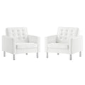 Loft Tufted Vegan Leather Armchairs Set of 2 - Silver White
