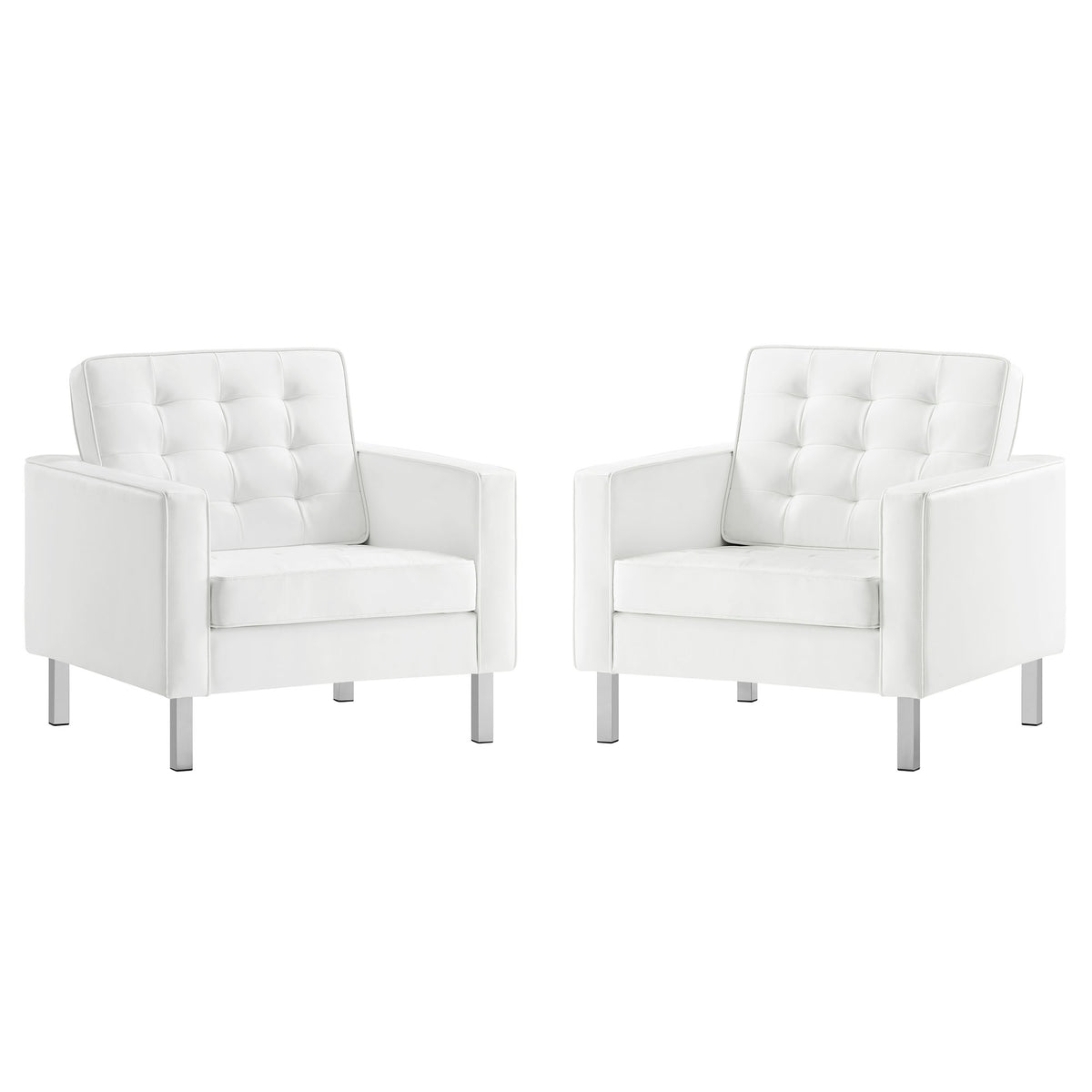 Loft Tufted Vegan Leather Armchairs Set of 2 - Silver White