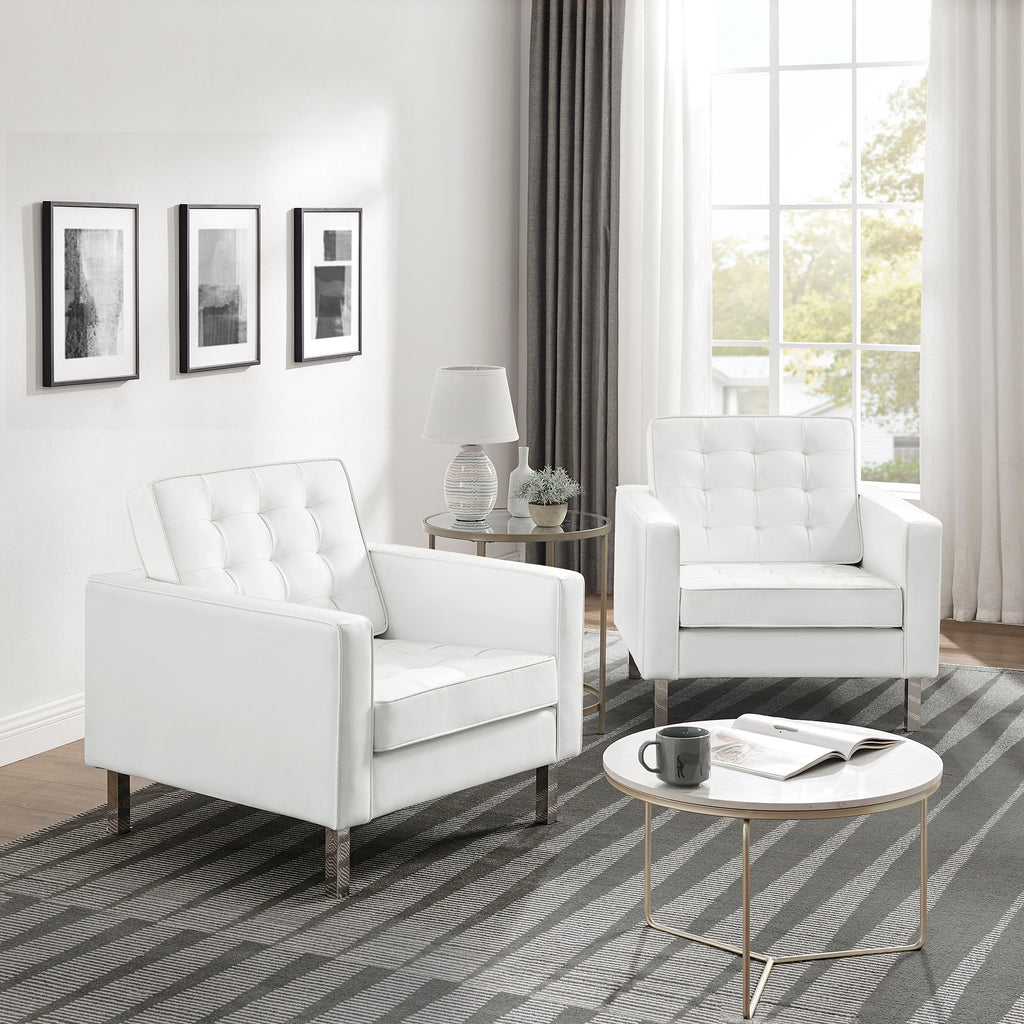 Loft Tufted Vegan Leather Armchairs Set of 2 - Silver White