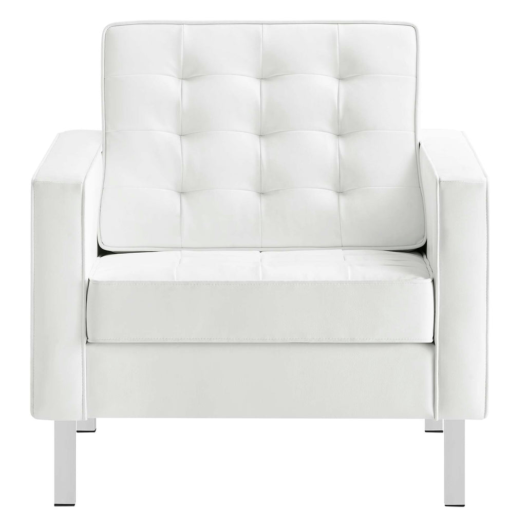 Loft Tufted Vegan Leather Armchairs Set of 2 - Silver White