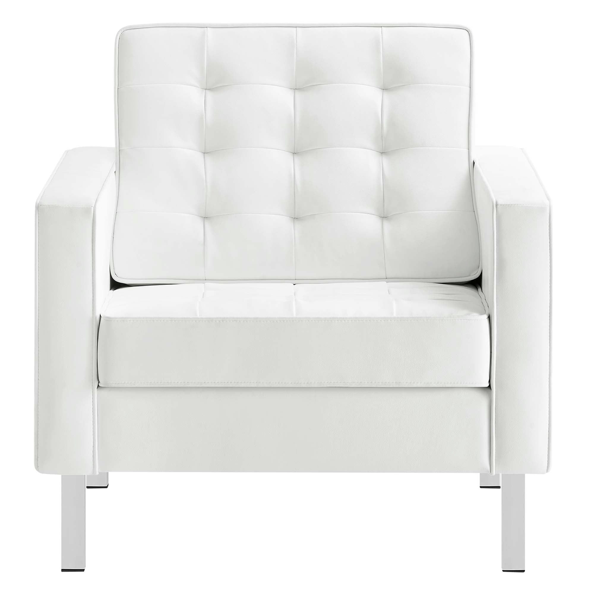 Loft Tufted Vegan Leather Armchairs Set of 2 - Silver White