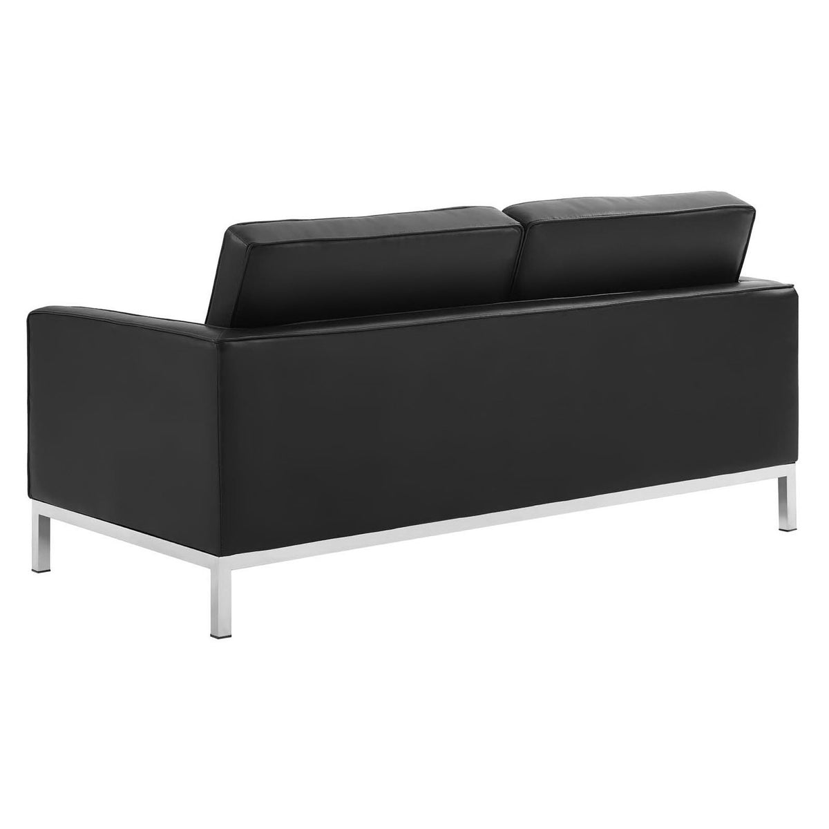 Loft Tufted Upholstered Faux Leather Loveseat and Armchair Set - Silver Black