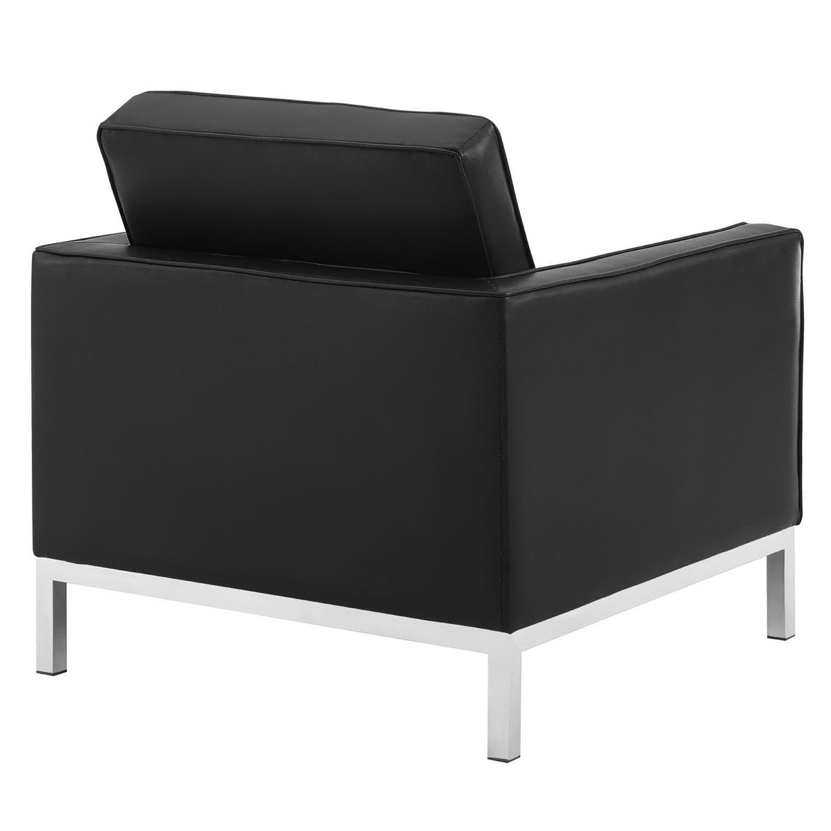 Loft Tufted Upholstered Faux Leather Loveseat and Armchair Set - Silver Black
