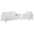 Loft Tufted Upholstered Faux Leather Loveseat and Armchair Set - Silver White