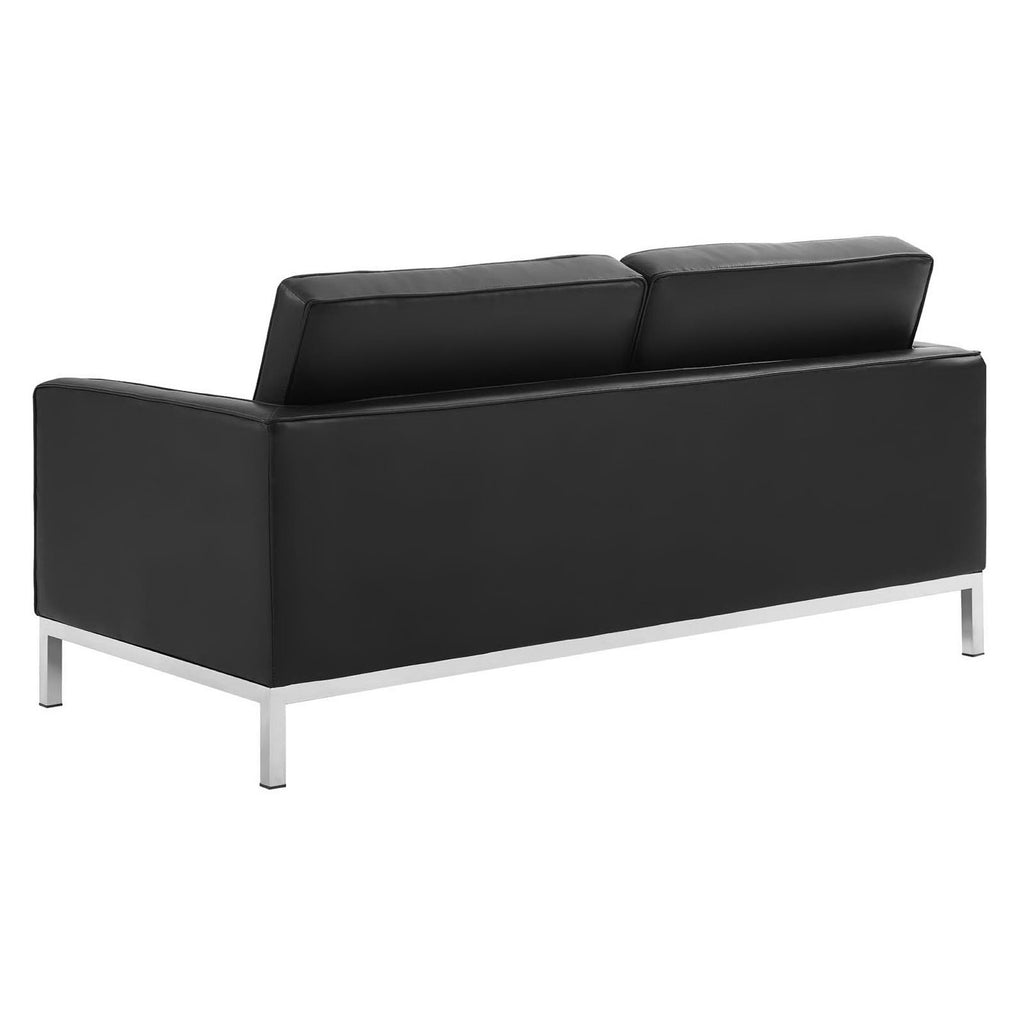 Loft 3 Piece Tufted Upholstered Faux Leather Set - Silver Black (2 Armchairs, Loveseat)