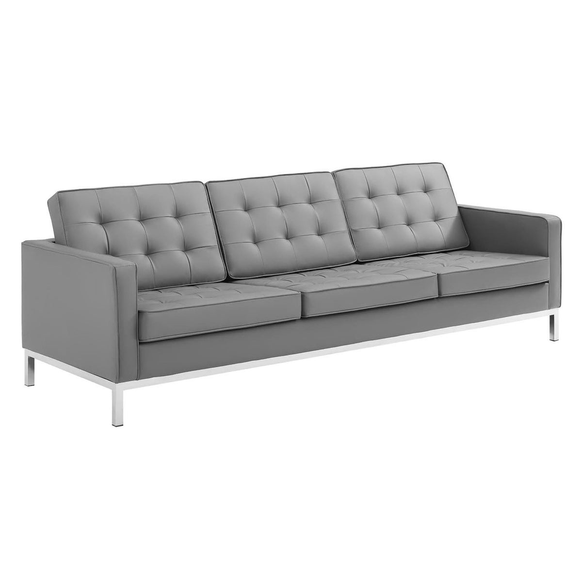 Loft Tufted Upholstered Faux Leather Sofa and Armchair Set - Silver Gray