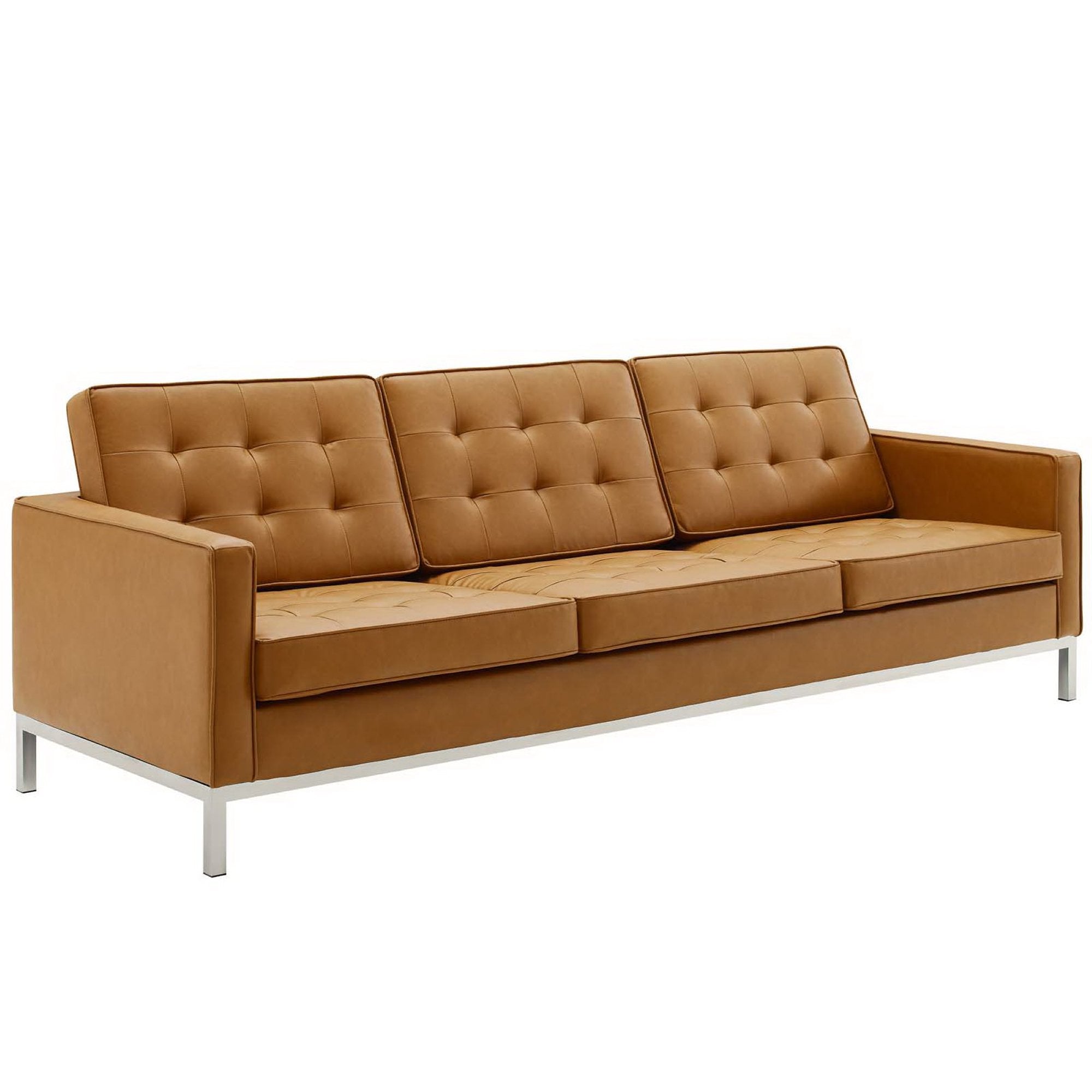 Loft Tufted Upholstered Faux Leather Sofa and Armchair Set - Silver Tan