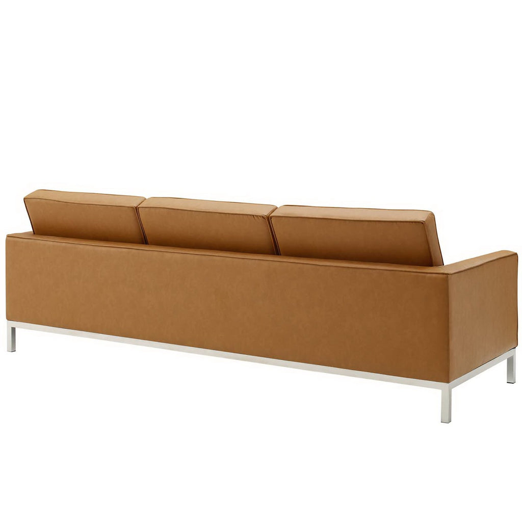 Loft Tufted Upholstered Faux Leather Sofa and Armchair Set - Silver Tan