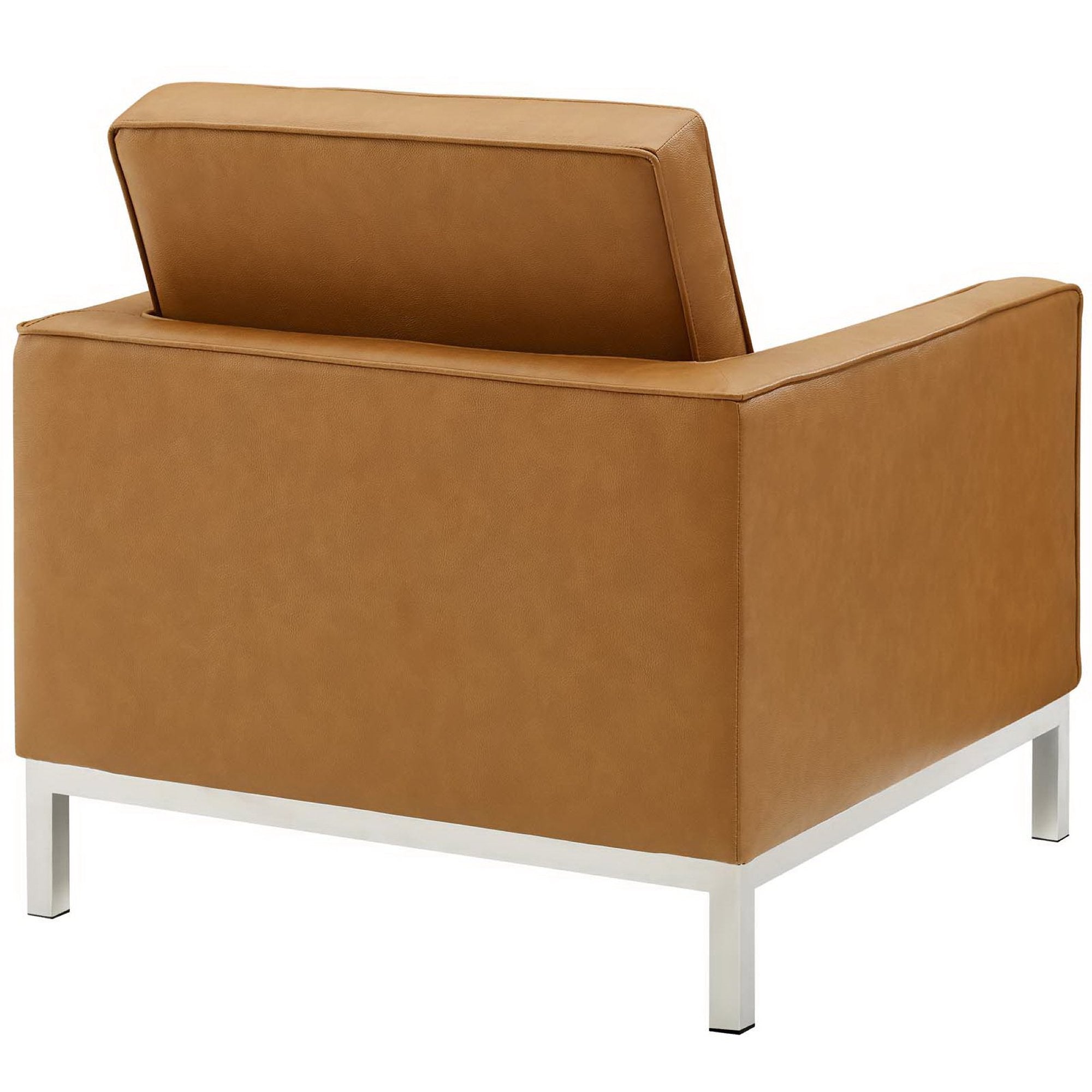 Loft Tufted Upholstered Faux Leather Sofa and Armchair Set - Silver Tan
