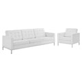 Loft Tufted Upholstered Faux Leather Sofa and Armchair Set - Silver White