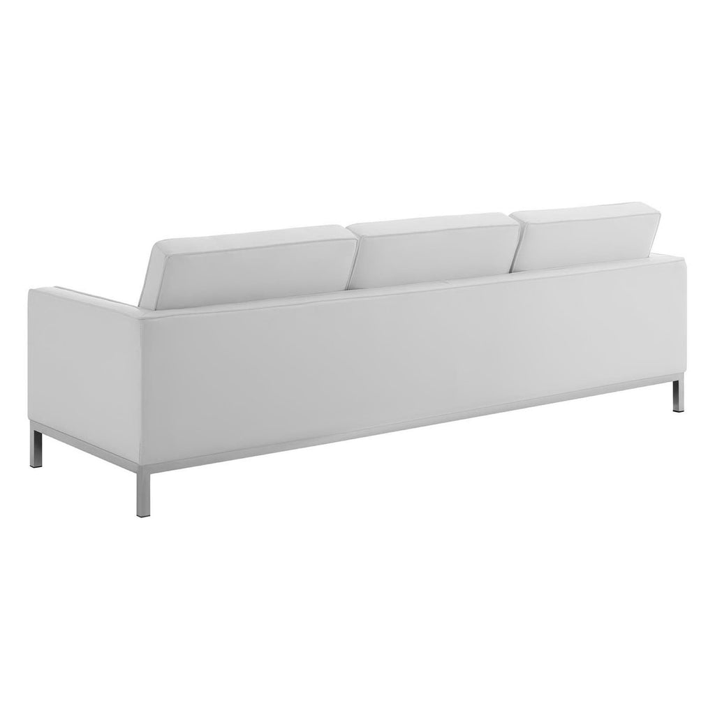 Loft Tufted Upholstered Faux Leather Sofa and Armchair Set - Silver White