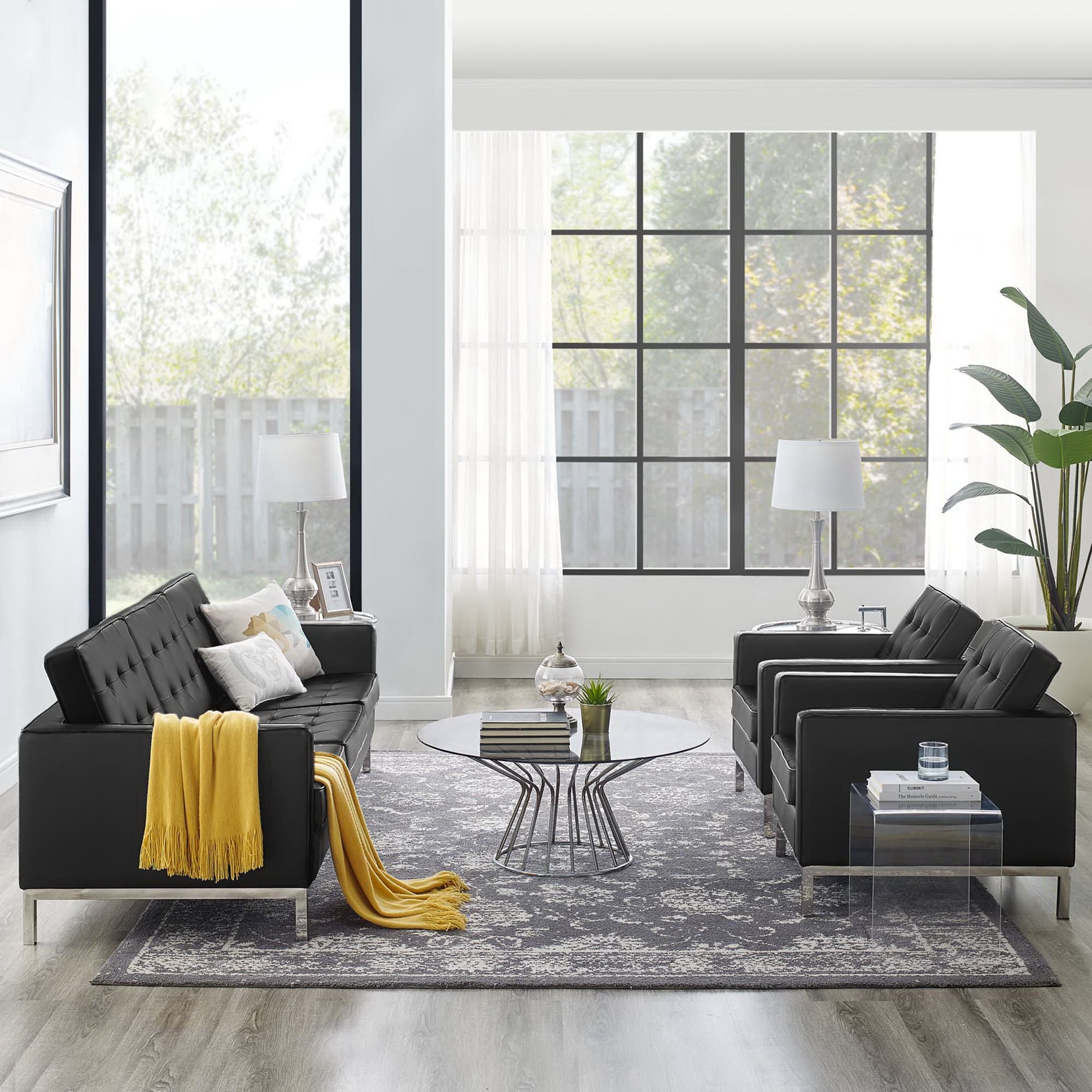 Loft 3-Piece Tufted Vegan Leather Furniture Set - Silver Black