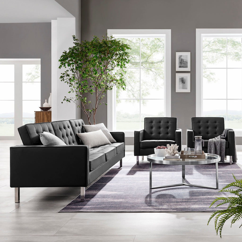 Loft 3-Piece Tufted Vegan Leather Furniture Set - Silver Black