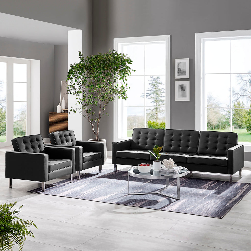 Loft 3-Piece Tufted Vegan Leather Furniture Set - Silver Black