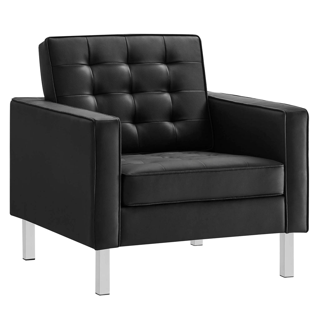 Loft 3-Piece Tufted Vegan Leather Furniture Set - Silver Black