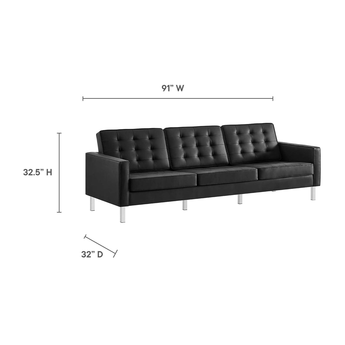 Loft 3-Piece Tufted Vegan Leather Furniture Set - Silver Black