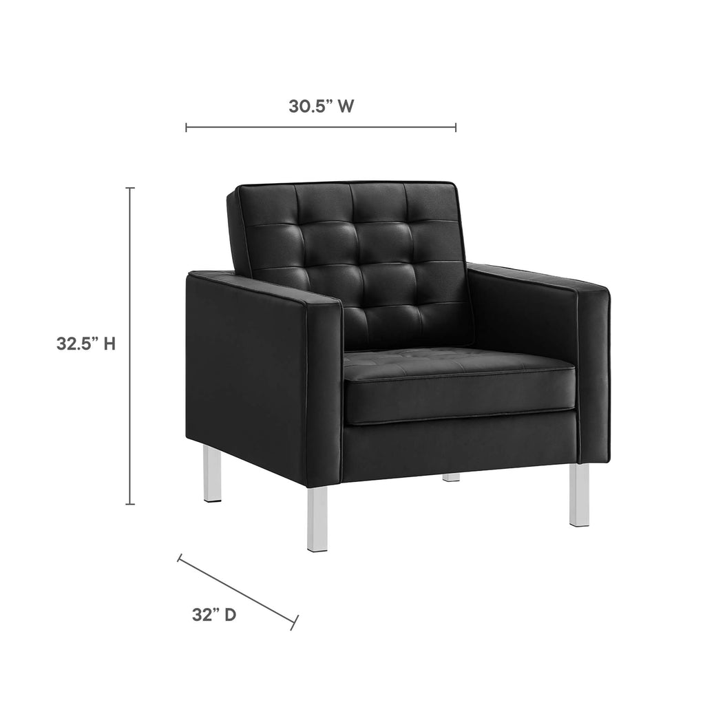 Loft 3-Piece Tufted Vegan Leather Furniture Set - Silver Black
