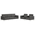 Loft 3-Piece Tufted Vegan Leather Furniture Set - Silver Gray