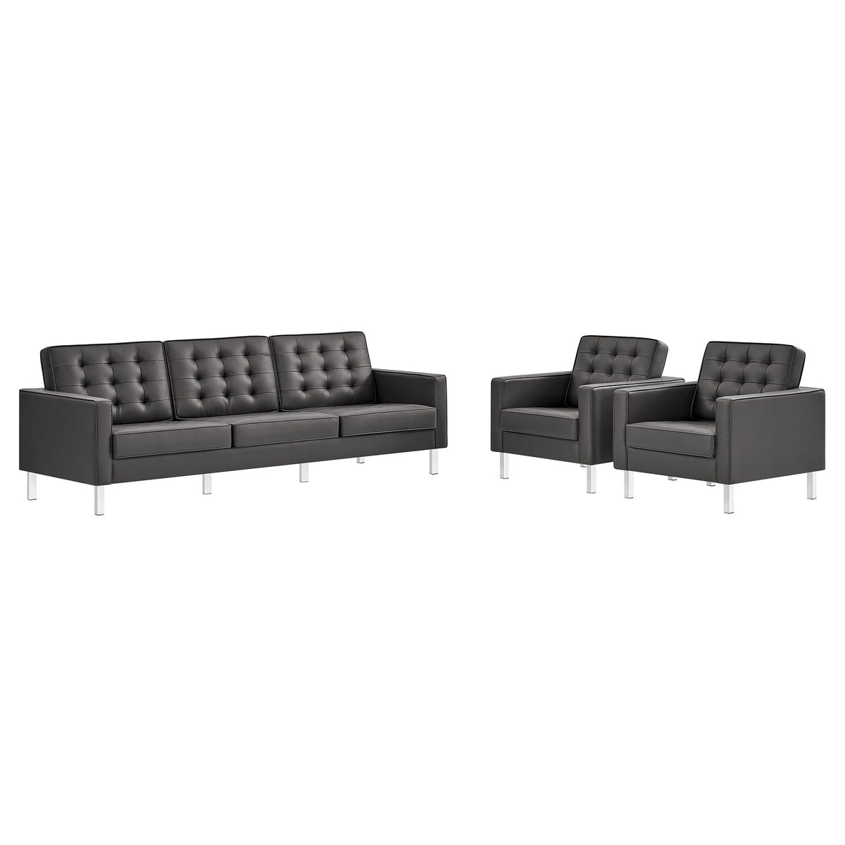 Loft 3-Piece Tufted Vegan Leather Furniture Set - Silver Gray