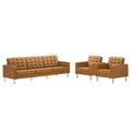 Loft 3-Piece Tufted Vegan Leather Furniture Set - Silver Tan