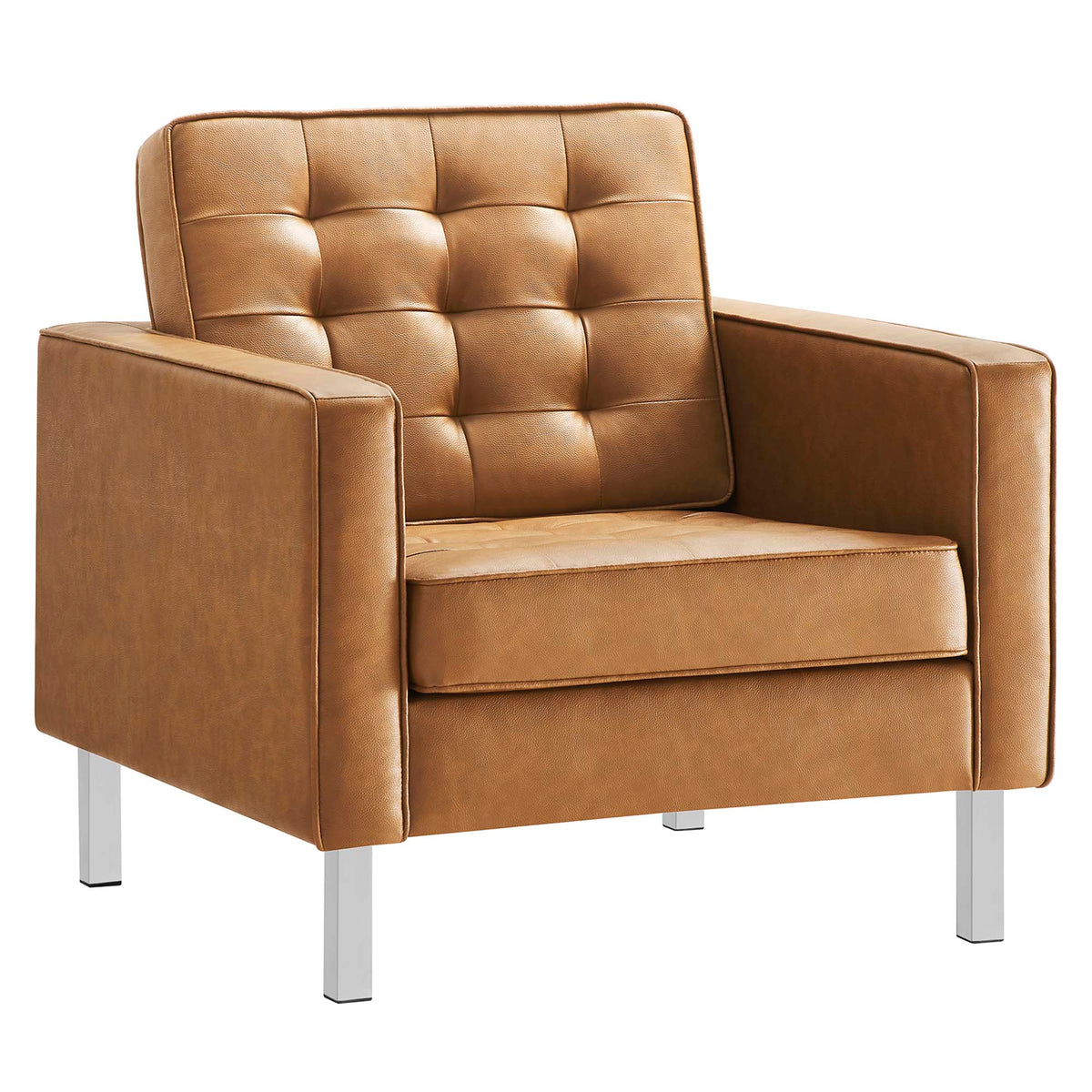 Loft 3-Piece Tufted Vegan Leather Furniture Set - Silver Tan