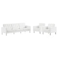 Loft 3-Piece Tufted Vegan Leather Furniture Set - Silver White