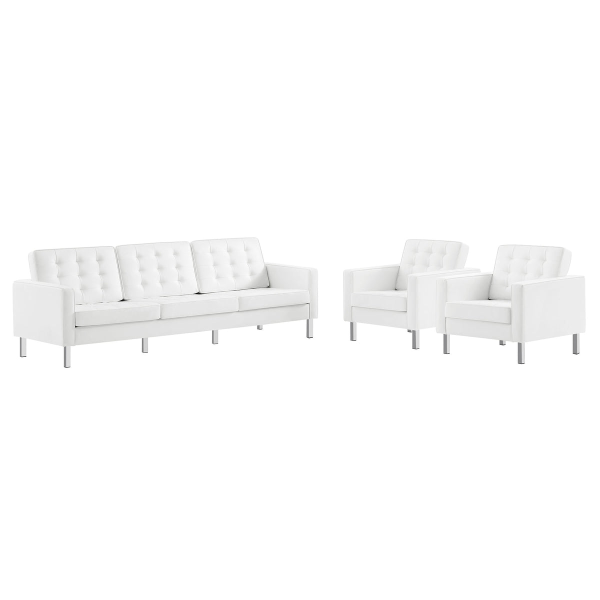 Loft 3-Piece Tufted Vegan Leather Furniture Set - Silver White