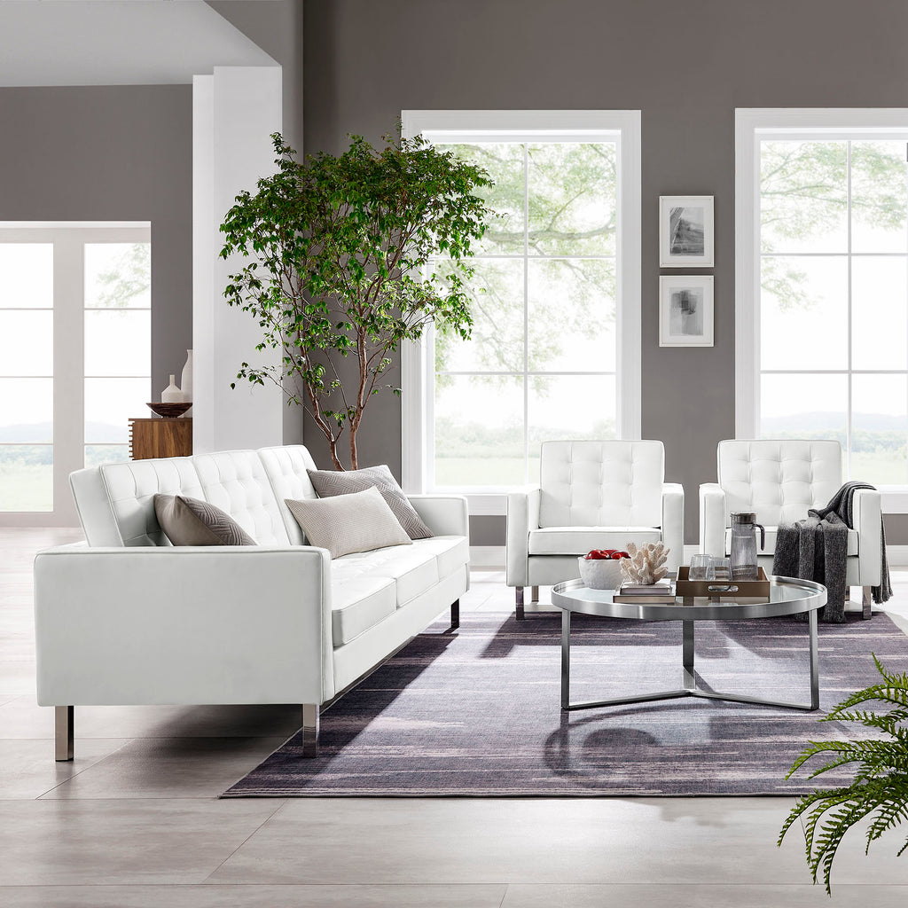 Loft 3-Piece Tufted Vegan Leather Furniture Set - Silver White