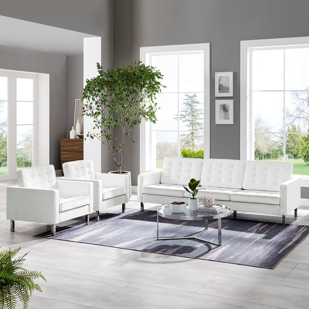 Loft 3-Piece Tufted Vegan Leather Furniture Set - Silver White