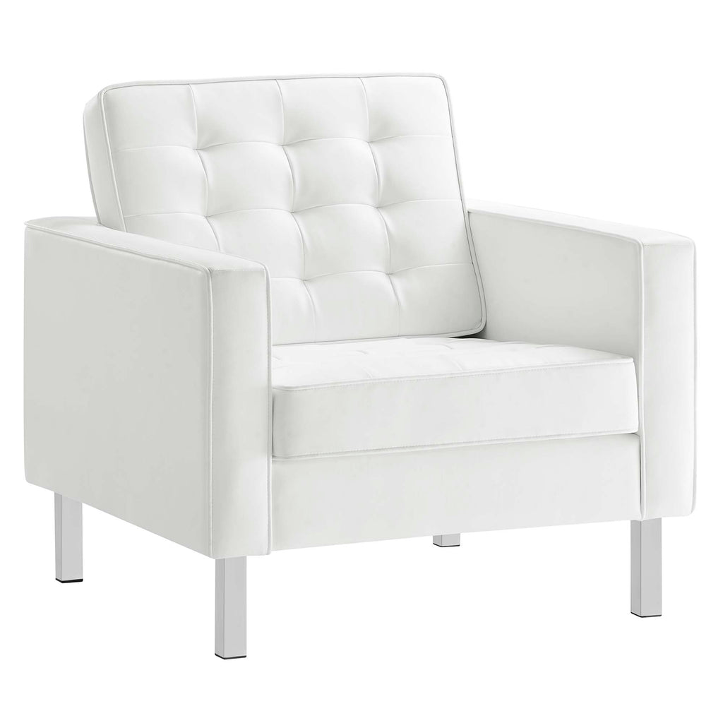Loft 3-Piece Tufted Vegan Leather Furniture Set - Silver White