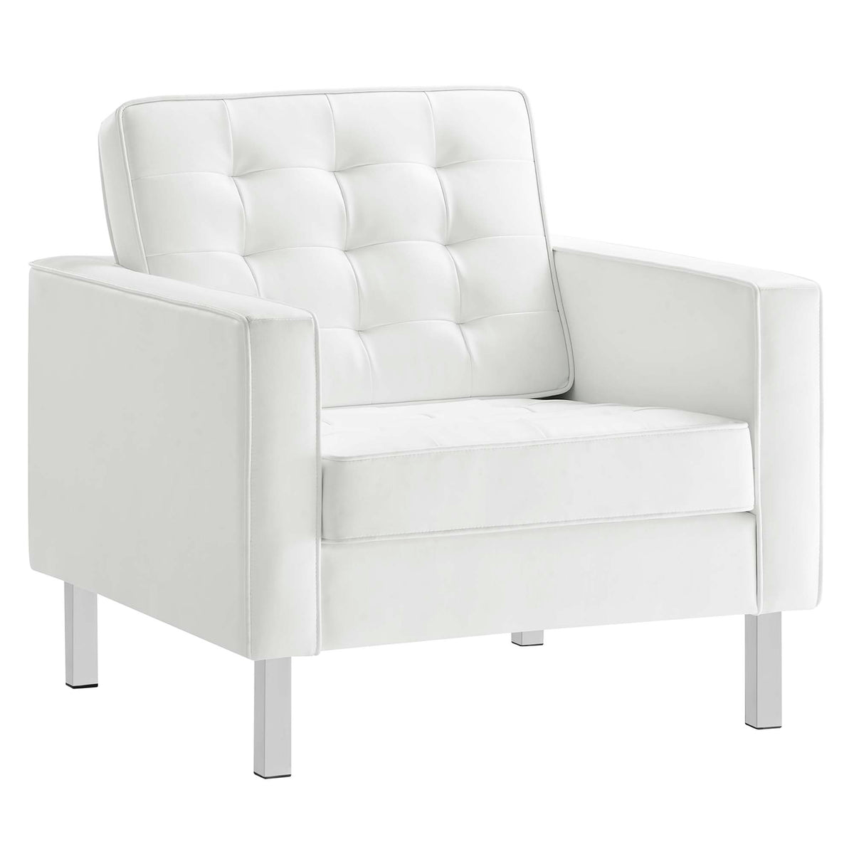 Loft 3-Piece Tufted Vegan Leather Furniture Set - Silver White