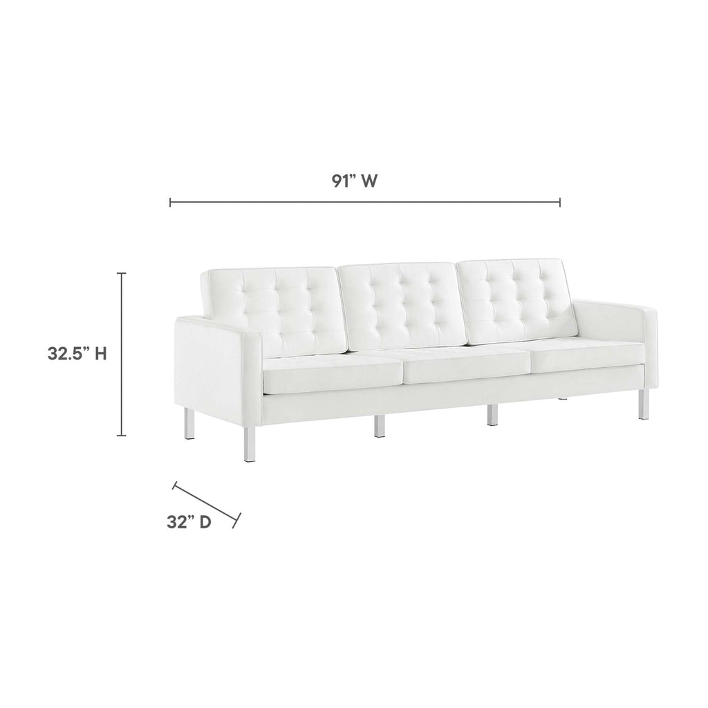 Loft 3-Piece Tufted Vegan Leather Furniture Set - Silver White