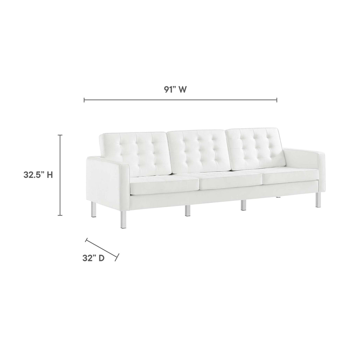 Loft 3-Piece Tufted Vegan Leather Furniture Set - Silver White
