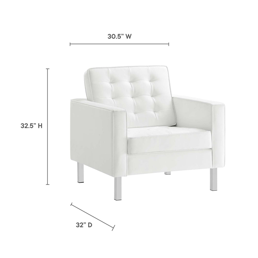 Loft 3-Piece Tufted Vegan Leather Furniture Set - Silver White