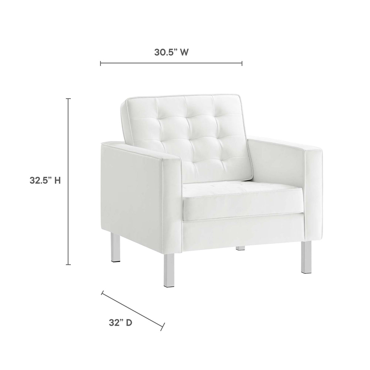 Loft 3-Piece Tufted Vegan Leather Furniture Set - Silver White