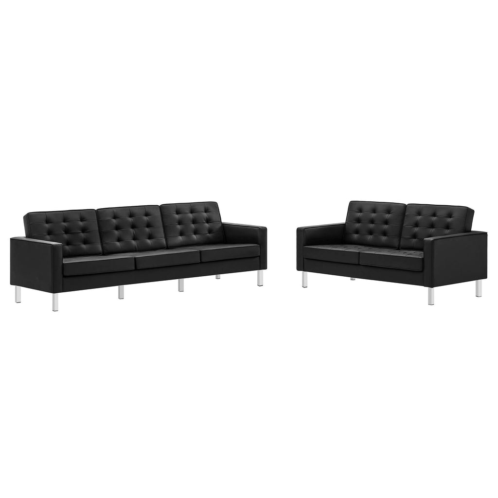 Loft 2-Piece Tufted Vegan Leather Furniture Set - Silver Black