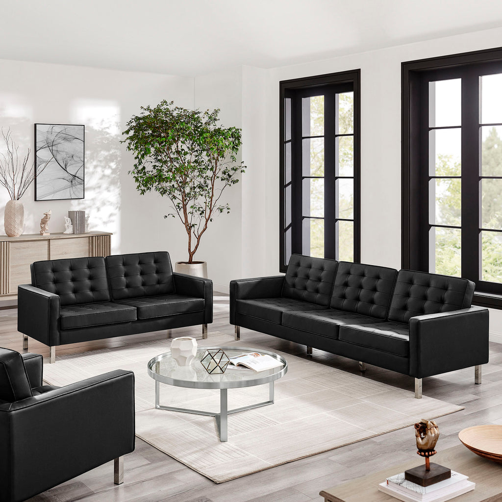 Loft 2-Piece Tufted Vegan Leather Furniture Set - Silver Black