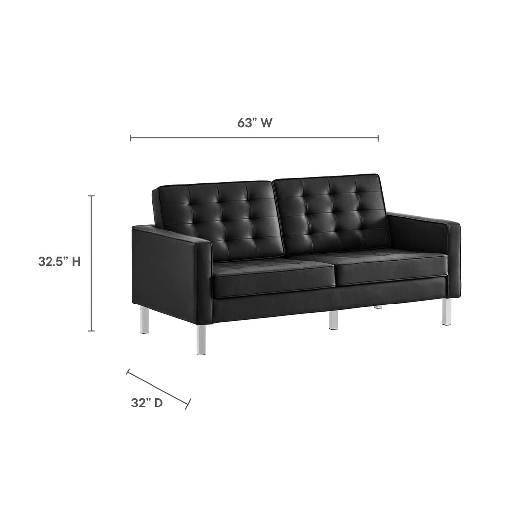 Loft 2-Piece Tufted Vegan Leather Furniture Set - Silver Black