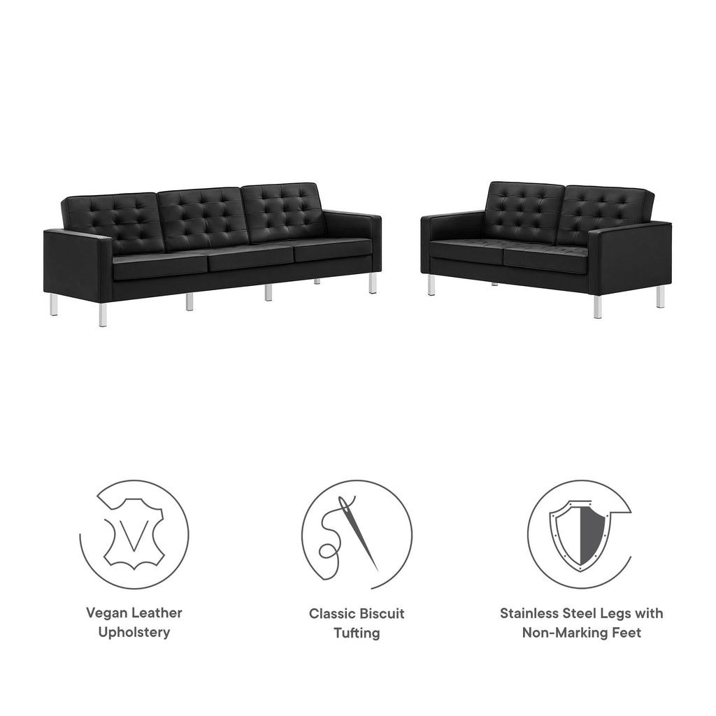 Loft 2-Piece Tufted Vegan Leather Furniture Set - Silver Black