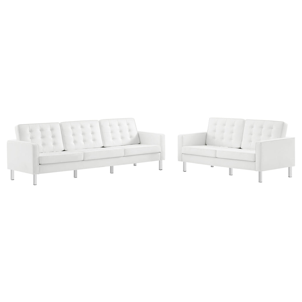 Loft 2-Piece Tufted Vegan Leather Furniture Set - Silver White