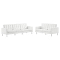 Loft 2-Piece Tufted Vegan Leather Furniture Set - Silver White