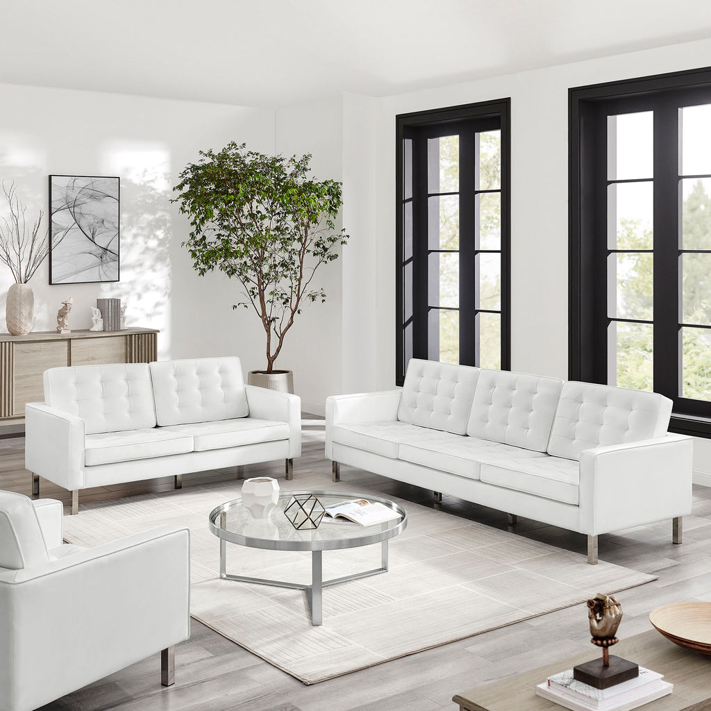 Loft 2-Piece Tufted Vegan Leather Furniture Set - Silver White
