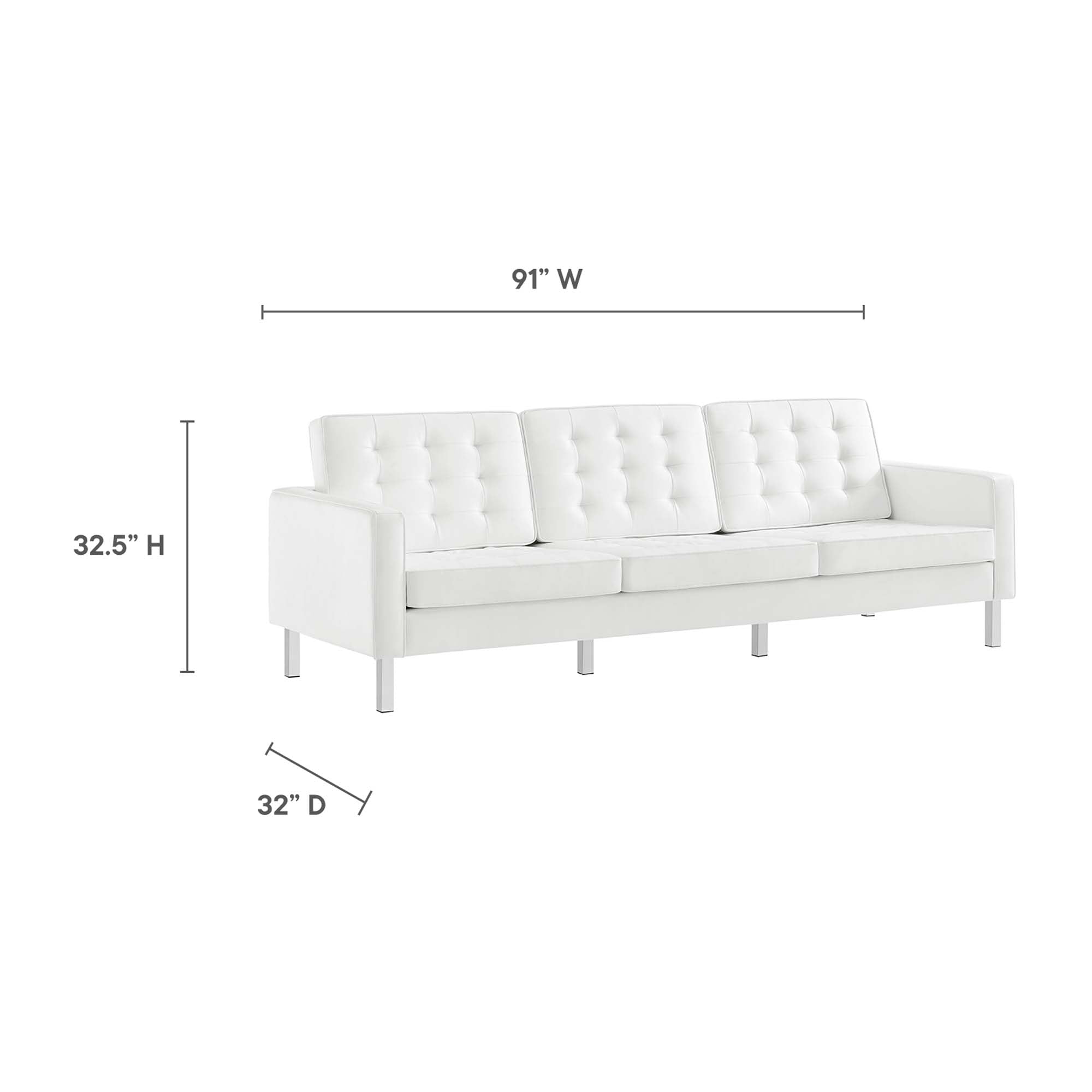 Loft 2-Piece Tufted Vegan Leather Furniture Set - Silver White