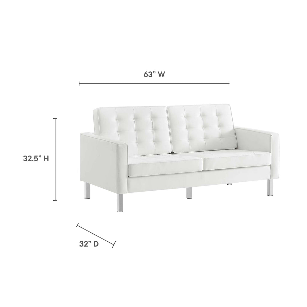 Loft 2-Piece Tufted Vegan Leather Furniture Set - Silver White