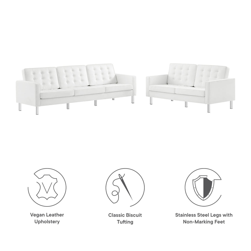 Loft 2-Piece Tufted Vegan Leather Furniture Set - Silver White