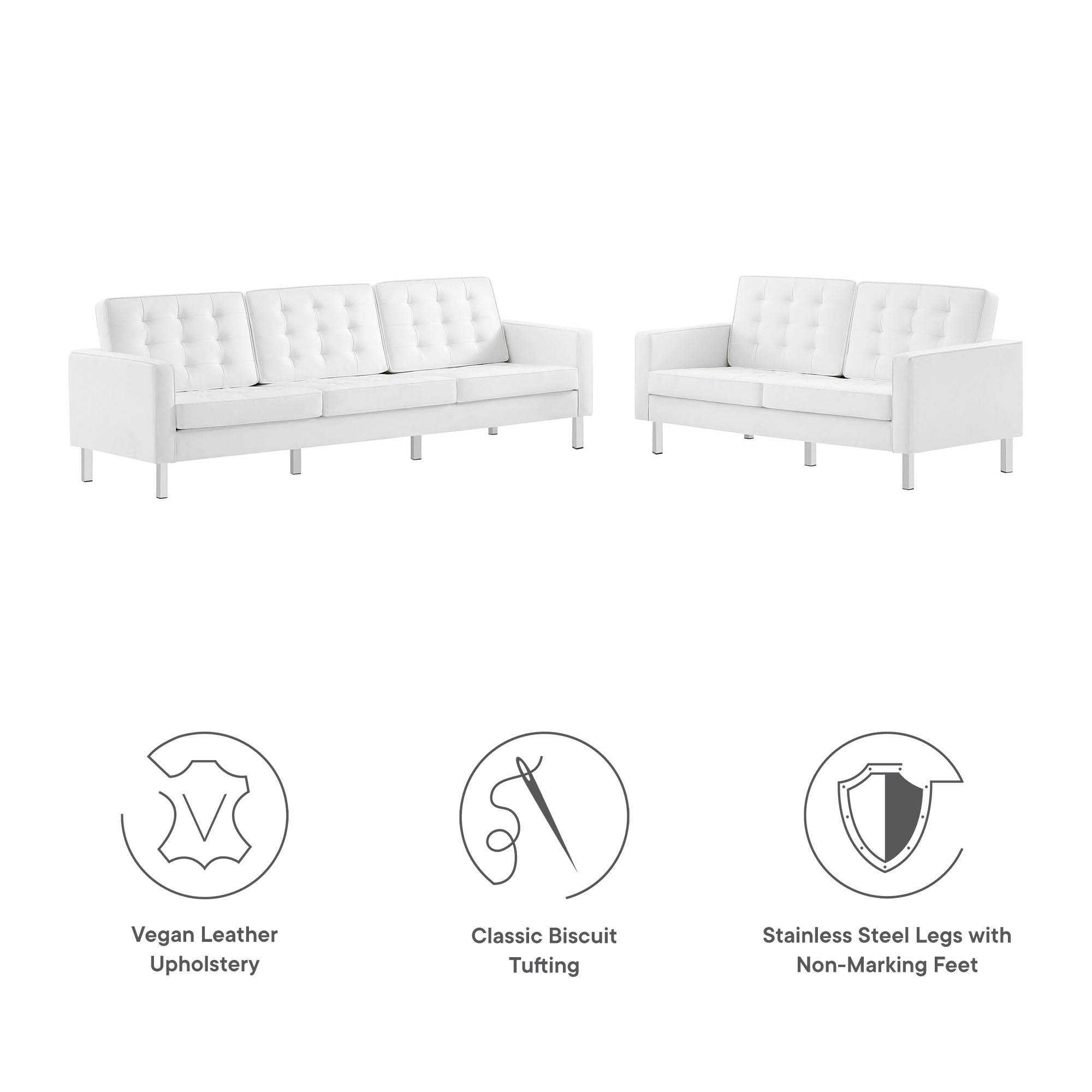 Loft 2-Piece Tufted Vegan Leather Furniture Set - Silver White