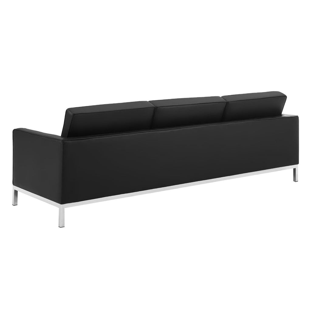 Loft 3 Piece Tufted Upholstered Faux Leather Set - Silver Black (Armchair, Loveseat, Sofa)