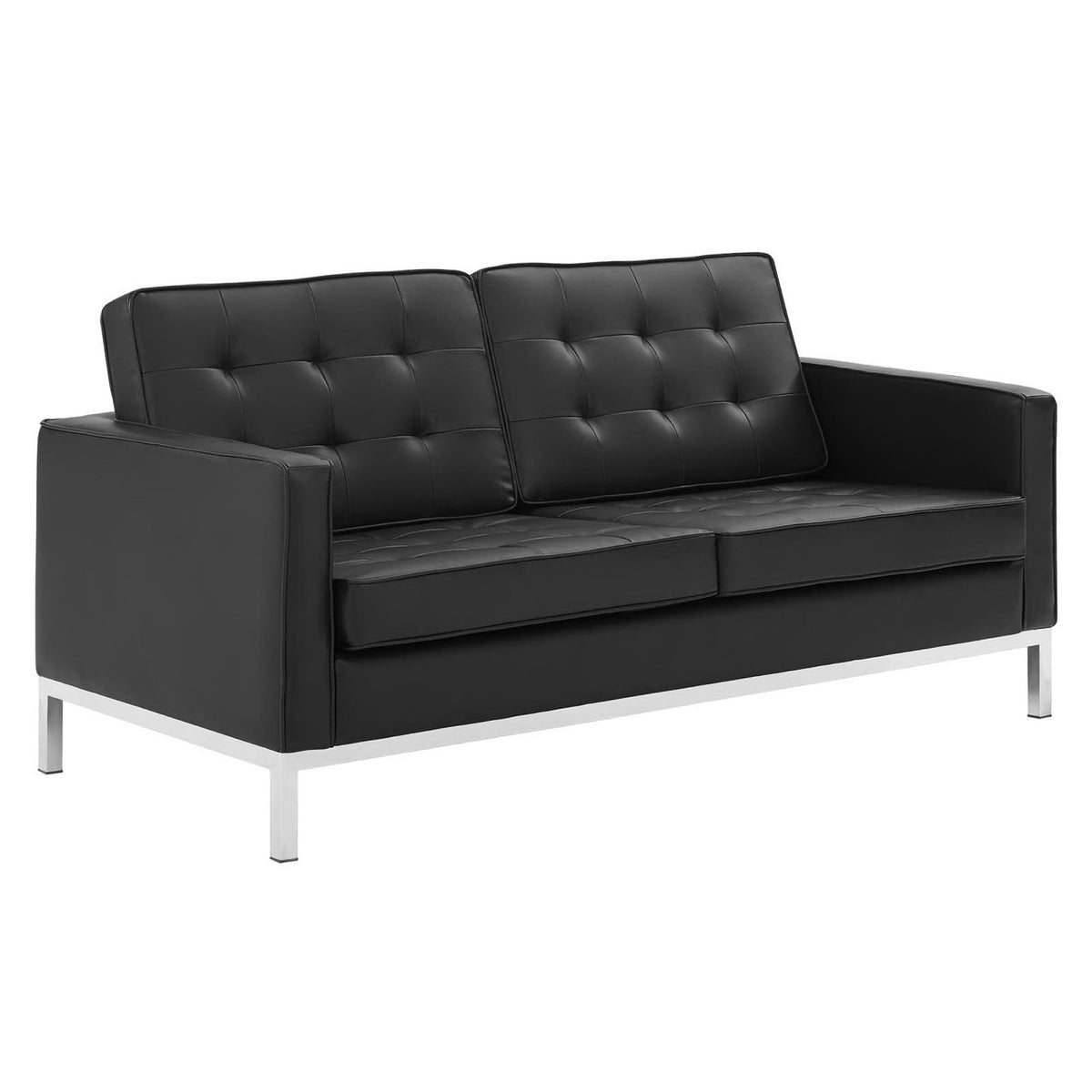 Loft 3 Piece Tufted Upholstered Faux Leather Set - Silver Black (Armchair, Loveseat, Sofa)